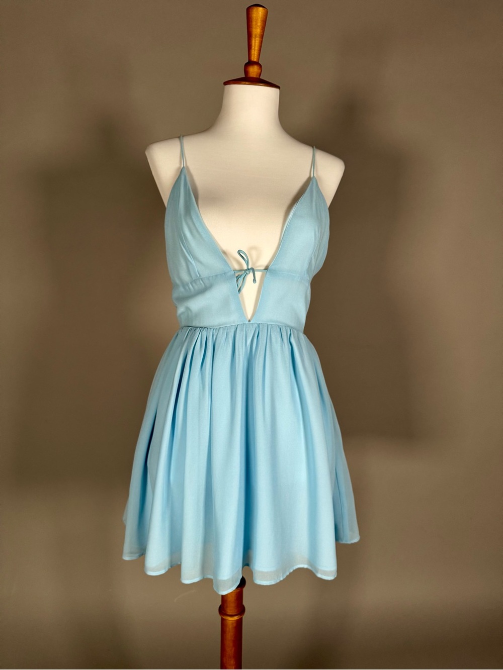superdown Light Blue Spaghetti-Strap Mini Dress with Tie Front